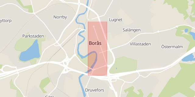 Karta som med röd fyrkant ramar in Antikvariatet, Österlånggatan, Borås, Västra Götalands län