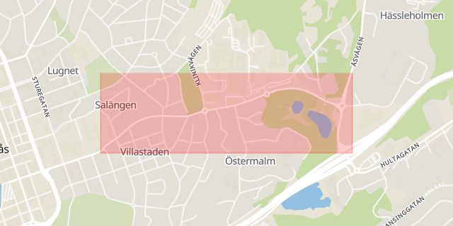 Karta som med röd fyrkant ramar in Brämhultsvägen, Borås, Västra Götalands län