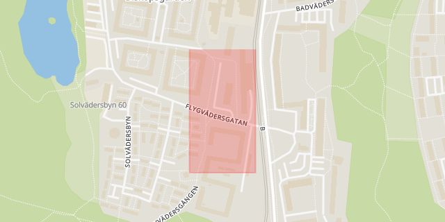 Karta som med röd fyrkant ramar in Friskväderstorget, Biskopsgården, Göteborg, Västra Götalands län