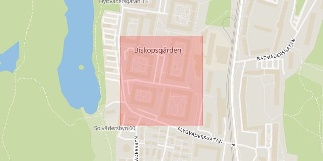 Karta som med röd fyrkant ramar in Godvädersgatan, Göteborg, Västra Götalands län