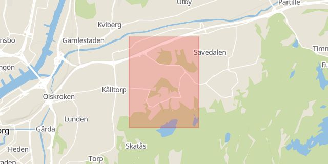 Karta som med röd fyrkant ramar in Sävenäs, Göteborg, Västra Götalands län