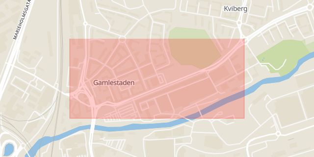 Karta som med röd fyrkant ramar in Gamlestaden, Artillerigatan, Göteborg, Västra Götalands län