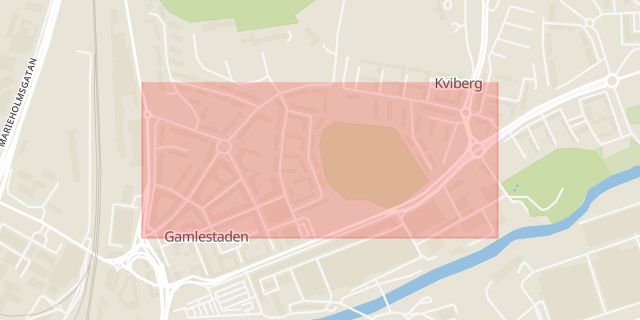 Karta som med röd fyrkant ramar in Gamlestaden, Lars Kaggsgatan, Göteborg, Västra Götalands län