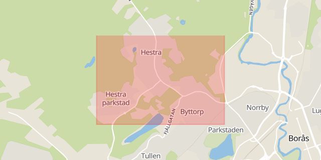 Karta som med röd fyrkant ramar in Hestra, Borås, Västra Götalands län