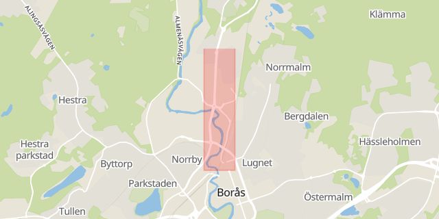 Karta som med röd fyrkant ramar in Skaraborgsvägen, Borås, Västra Götalands län