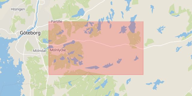 Karta som med röd fyrkant ramar in Björrödsmotet, Härryda, Västra Götalands län