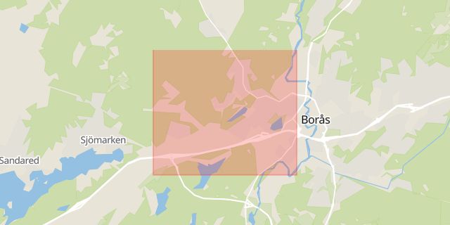 Karta som med röd fyrkant ramar in Byttorp, Borås, Västra Götalands län