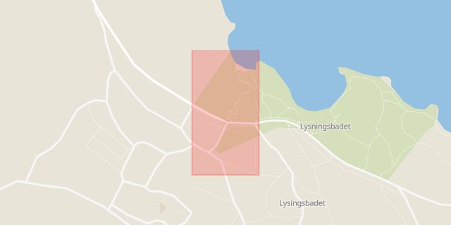 Karta som med röd fyrkant ramar in Lysingsbadet, Västervik, Kalmar län