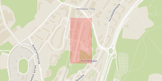 Karta som med röd fyrkant ramar in Kortedala, Tusenårsgatan, Göteborg, Västra Götalands län