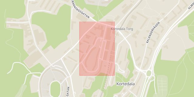 Karta som med röd fyrkant ramar in Hundraårsgatan, Göteborg, Västra Götalands län