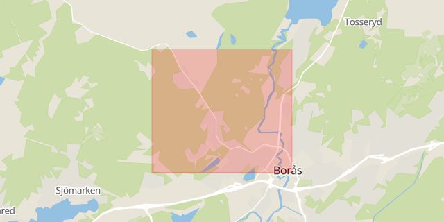 Karta som med röd fyrkant ramar in Norrby, Borås, Västra Götalands län