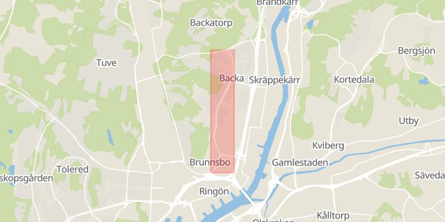 Karta som med röd fyrkant ramar in Litteraturgatan, Göteborg, Västra Götalands län