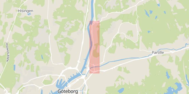 Karta som med röd fyrkant ramar in Gamlestadsvägen, Göteborg, Västra Götalands län