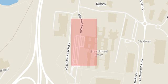Karta som med röd fyrkant ramar in Ryhov, Yttersta, Jönköping