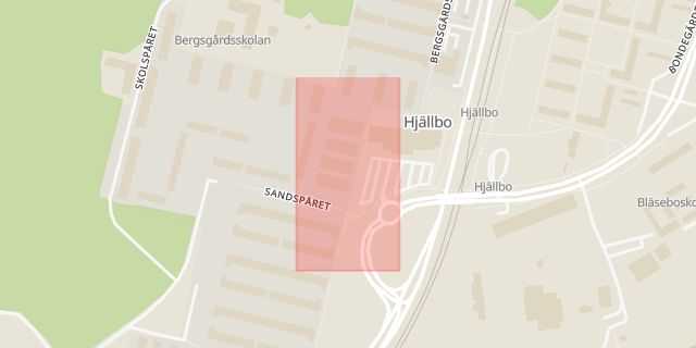 Karta som med röd fyrkant ramar in Hjällbo, Stockholm, Göteborg, Västra Götalands län
