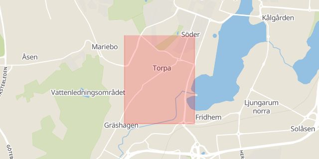 Karta som med röd fyrkant ramar in Jönköping, Torpa, Jönköpings län