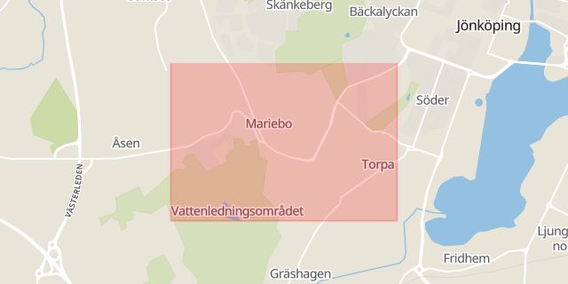 Karta som med röd fyrkant ramar in Mariebo, Jönköping, Jönköpings län