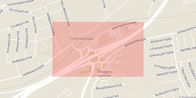 Karta som med röd fyrkant ramar in Hästhovsvägen, Jönköping, Jönköpings län