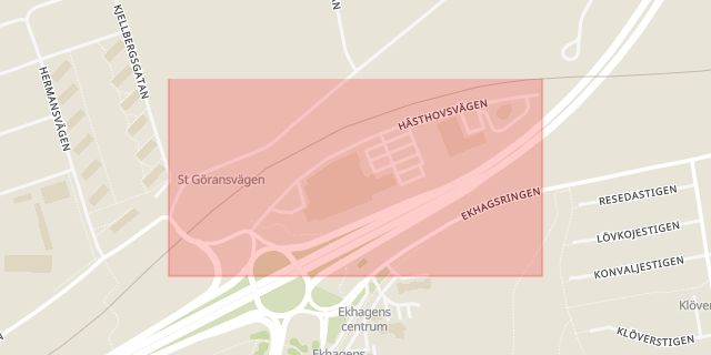 Karta som med röd fyrkant ramar in Hästhovsvägen, Trafikplats Ekhagen, Jönköping, Jönköpings län