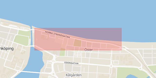 Karta som med röd fyrkant ramar in Norra Strandgatan, Jönköping, Jönköpings län