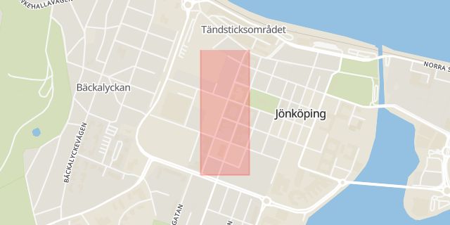 Karta som med röd fyrkant ramar in Kapellgatan, Jönköping, Jönköpings län