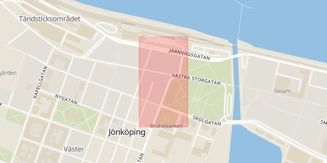 Karta som med röd fyrkant ramar in Jönköping, Gnosjö, Gislaved, Verkstadsgatan, Eksjö, Jönköpings län
