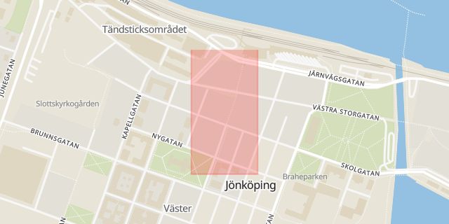 Karta som med röd fyrkant ramar in Bäckadalsgymnasiet, Jönköpings Kommun, Jönköping, Jönköpings län