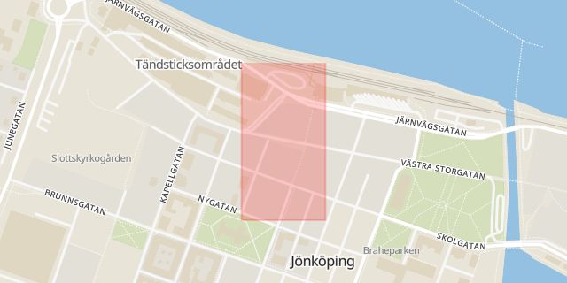 Karta som med röd fyrkant ramar in Juneporten, Jönköping, Jönköpings län