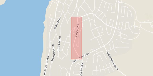 Karta som med röd fyrkant ramar in Parkgatan, Ulricehamn, Västra Götalands län