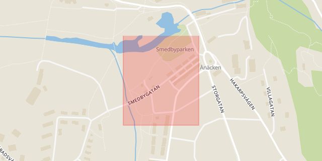 Karta som med röd fyrkant ramar in Huskvarna, Smedbygatan, Jönköpings Kommun, Jönköping, Jönköpings län