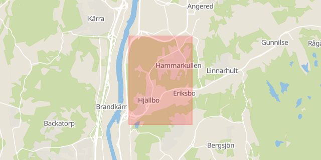 Karta som med röd fyrkant ramar in Hjällbovägen, Göteborg, Västra Götalands län