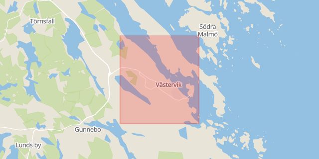 Karta som med röd fyrkant ramar in Västervik, Åtvidaberg, Kalmar län