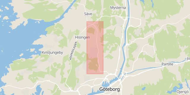 Karta som med röd fyrkant ramar in Tuvevägen, Hisingen, Göteborg, Västra Götalands län