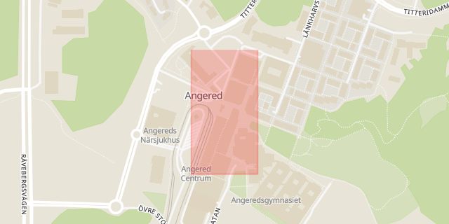 Karta som med röd fyrkant ramar in Angereds Centrum, Göteborg, Västra Götalands län