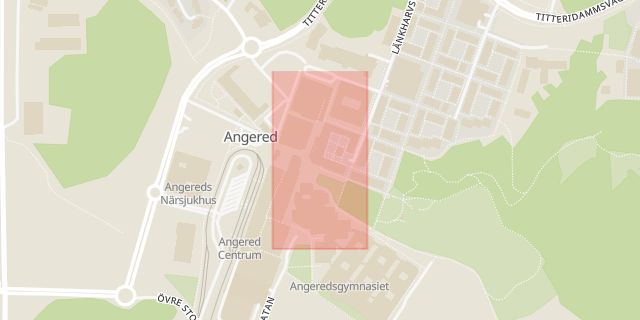 Karta som med röd fyrkant ramar in Göteborg, Viktoriagatan, Kungälvs Sjukhus, Angereds Torg, Västra Götalands län