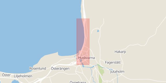 Karta som med röd fyrkant ramar in Huskvarna, Grännavägen, Jönköping, Jönköpings län