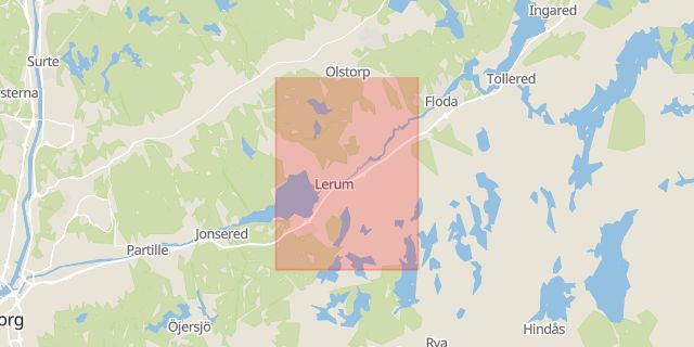 Karta som med röd fyrkant ramar in Lerum, Västra Götalands län