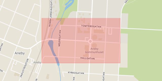 Karta som med röd fyrkant ramar in Köpmansgatan, Aneby, Jönköpings län