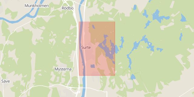 Karta som med röd fyrkant ramar in Surte, Åmål, Västra Götalands län