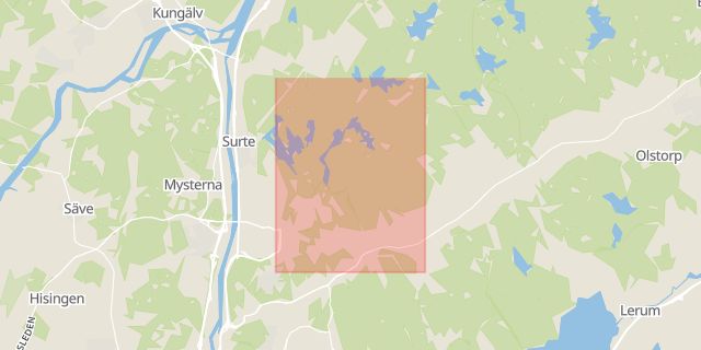 Karta som med röd fyrkant ramar in Angered, Göteborg, Västra Götalands län
