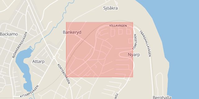 Karta som med röd fyrkant ramar in Villavägen, Jönköping, Jönköpings län