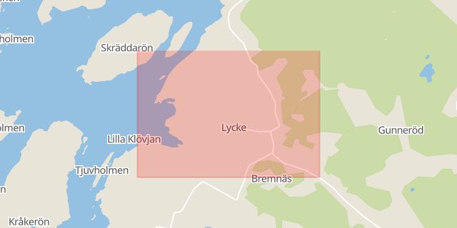 Karta som med röd fyrkant ramar in Lycke, Kungälv, Västra Götalands län