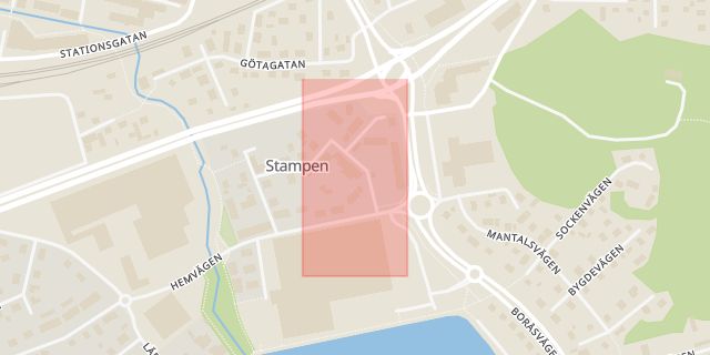 Karta som med röd fyrkant ramar in Jungmansgatan, Alingsås, Västra Götalands län