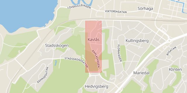 Karta som med röd fyrkant ramar in Kavlåsvägen, Alingsås, Västra Götalands län