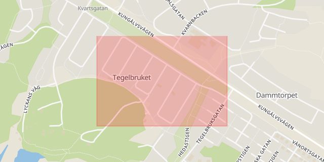 Karta som med röd fyrkant ramar in Glimmergatan, Alingsås, Västra Götalands län
