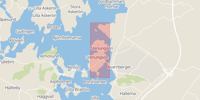 Karta som med röd fyrkant ramar in Stenungsön, Stenungsund, Västra Götalands län
