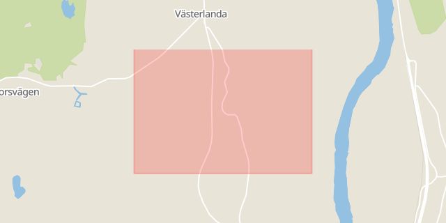 Karta som med röd fyrkant ramar in Västerlanda, Kvarn, Korset, Lilla edet, Västra Götalands län