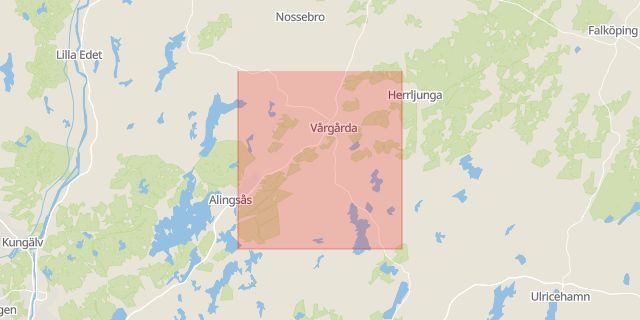 Karta som med röd fyrkant ramar in Vårgårda, Västra Götalands län