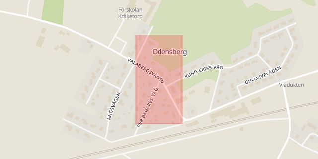 Karta som med röd fyrkant ramar in Odensberg, Falköping, Västra Götalands län