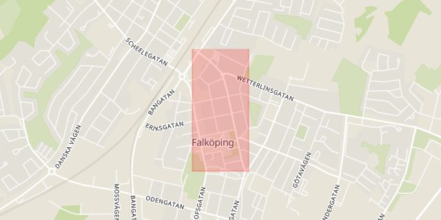 Karta som med röd fyrkant ramar in Sankt Sigfridsgatan, Falköping, Västra Götalands län